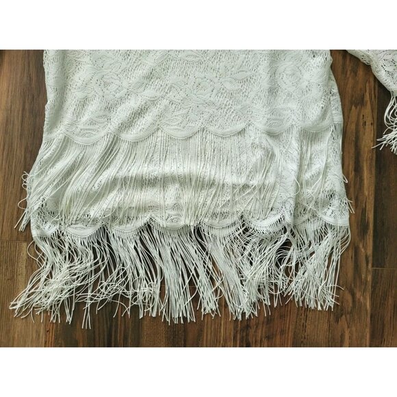 Boston Proper White Lace And Fringe Cold Shoulder Top Western Cowgirl Sz M - Picture 3 of 7